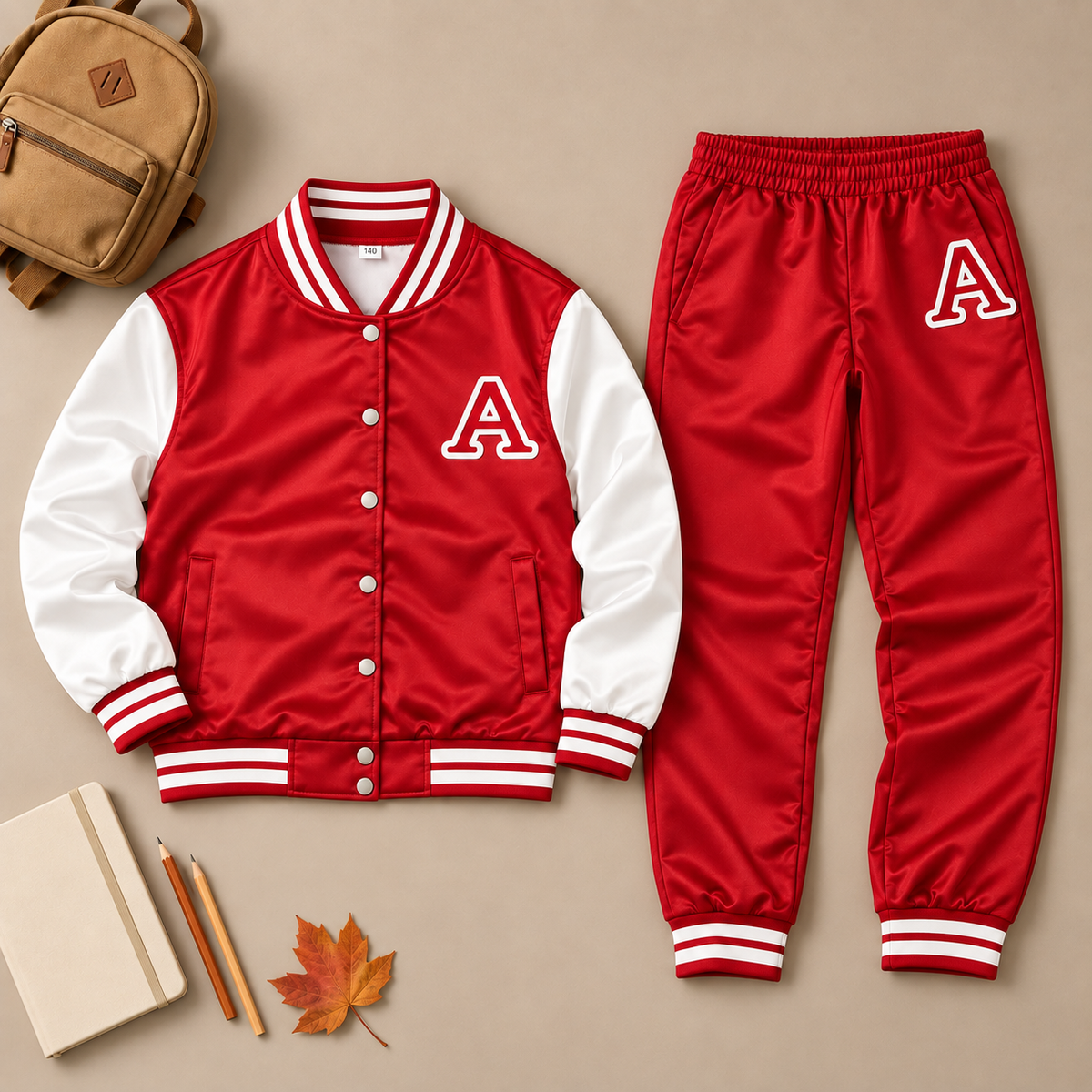 Ensemble Baseball A rouge – flat lay avec accessoires