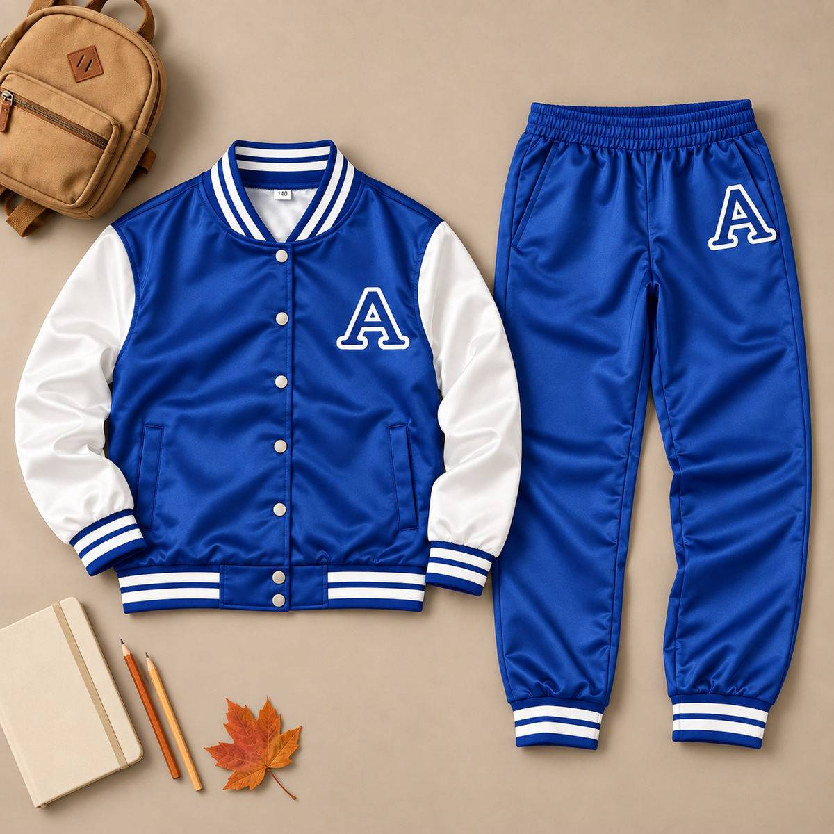Ensemble Baseball A bleu – flat lay avec accessoires