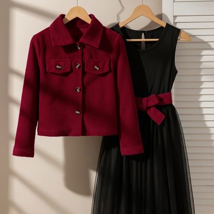 Ensemble Autumn veste bordeaux et robe noire - vue principale