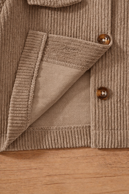 Veste beige taupe Ensemble Autumn - détails du tissu et des coutures