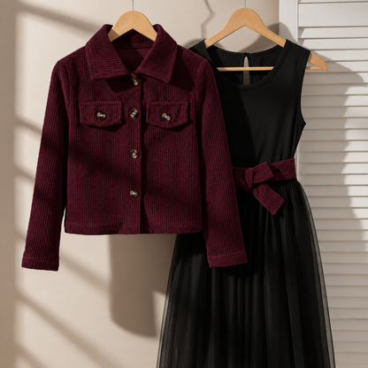 Ensemble Autumn veste bordeaux foncé et robe noire - vue principale