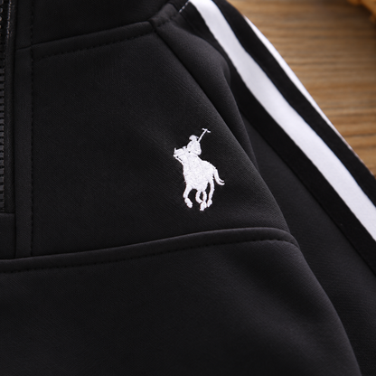 Ensemble Polo Sport noir - logo et bandes